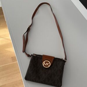 Michael Kors Dark Brown and Tan Crossbody Bag